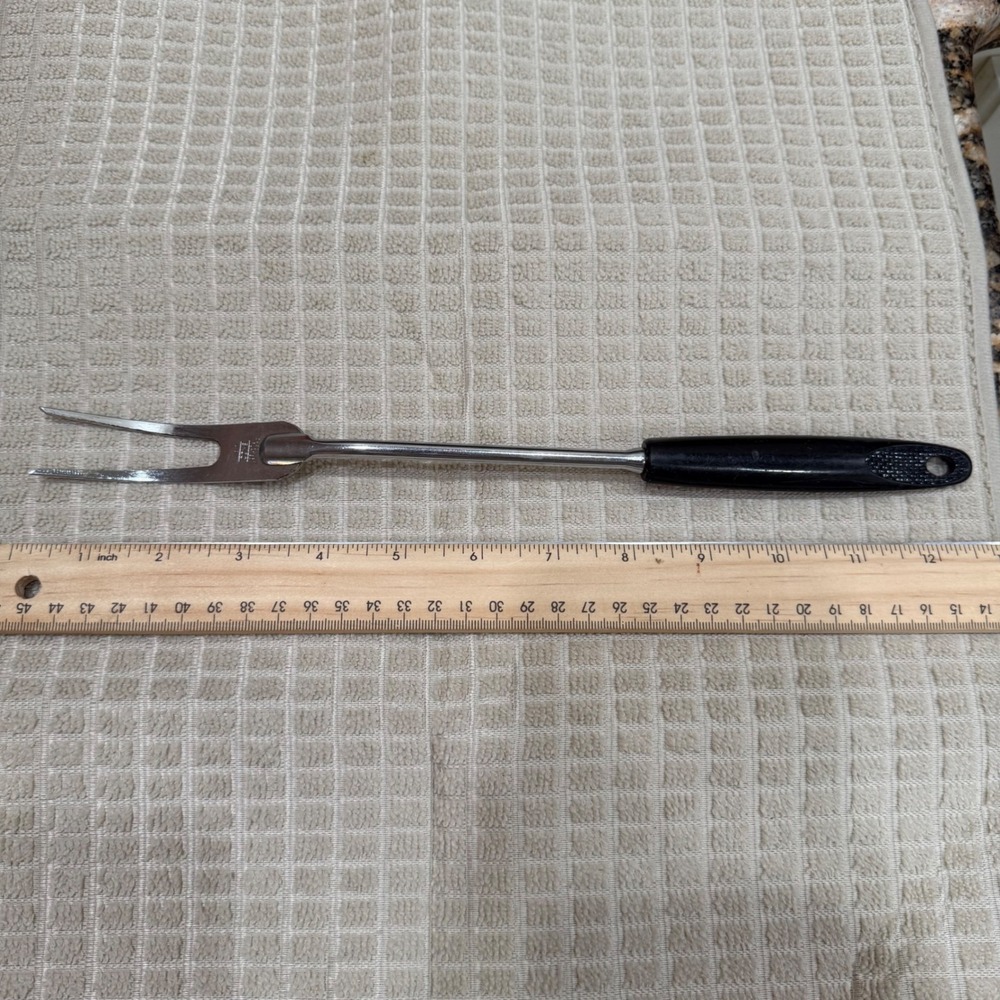 Vintage Ekco Meat Carving Fork Chromium Plated USA Black Handle 12.5 Inch